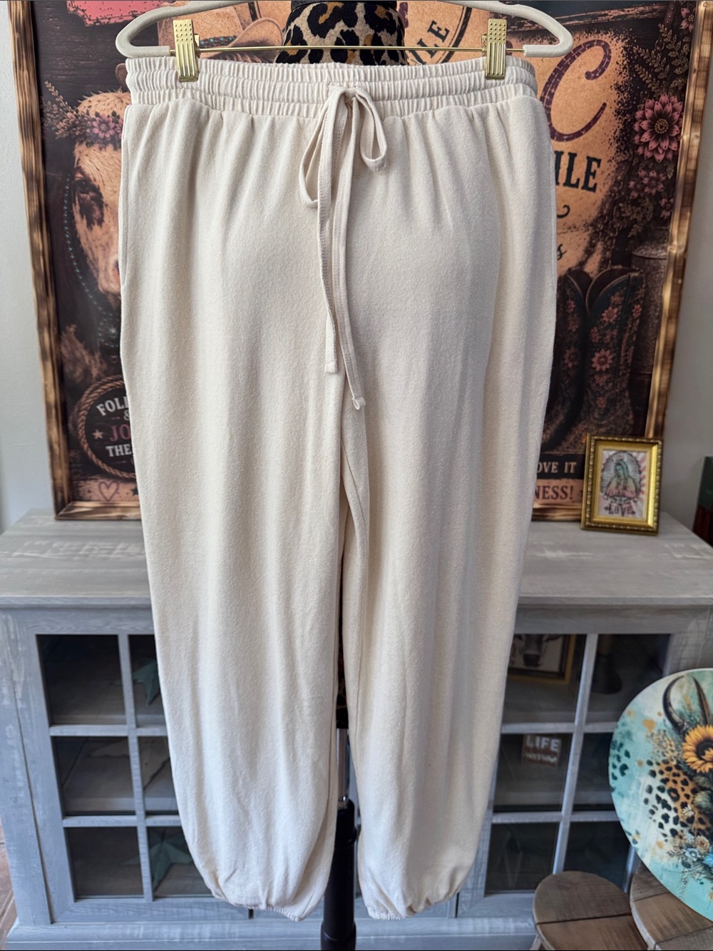 ZENANA Women's Cream Drawstring Knit Jogger - Size Large